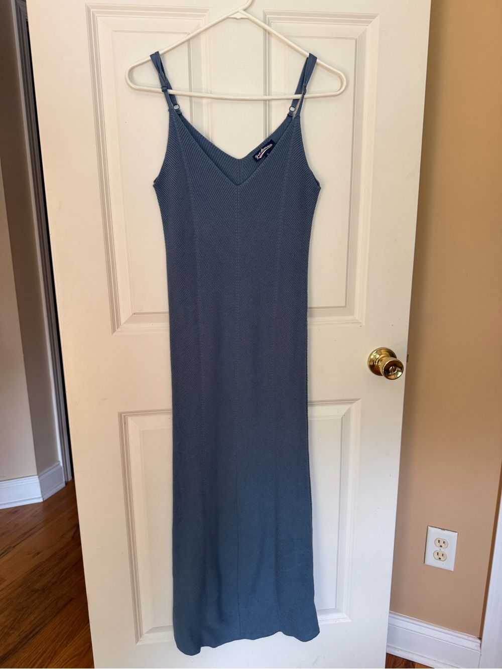 Freshman Dusty Blue Ribbed V-Neck Maxi Slip Dress